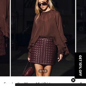 Commense Burgundy Quilted Mini Skirt